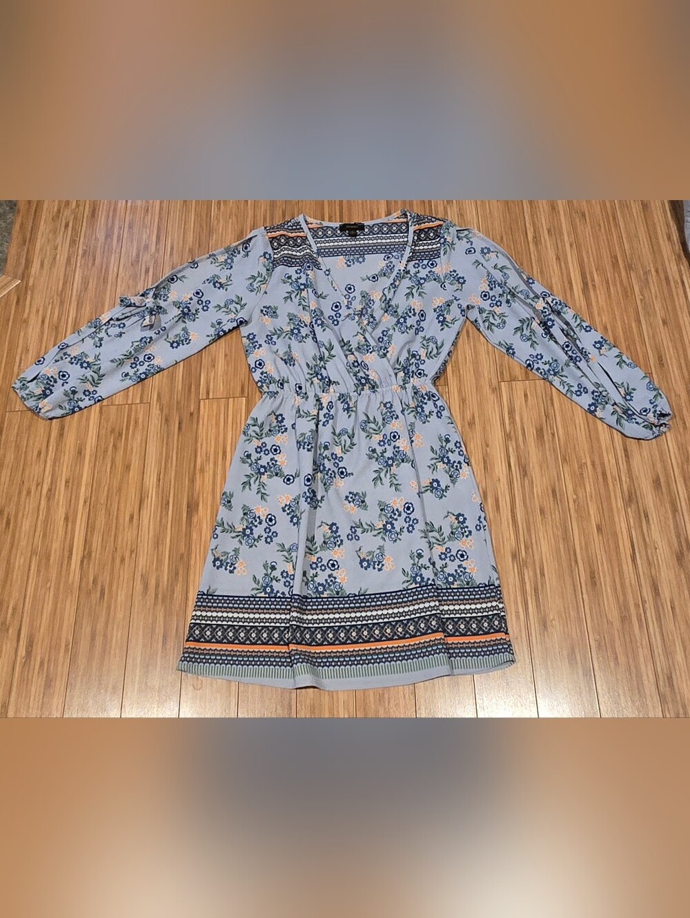 Espresso Floral Light Blue Long Sleeve Dress